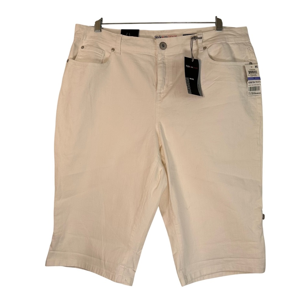 Style & Co Curvy Fit Bermuda Shorts Bright White Mid Rise Size 18 NWT